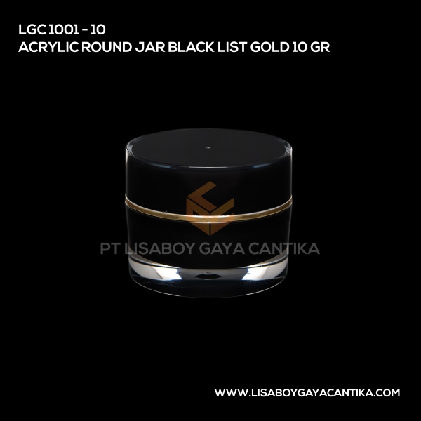 1001-10 Acrylic Round Jar Black List Gold 10gr
