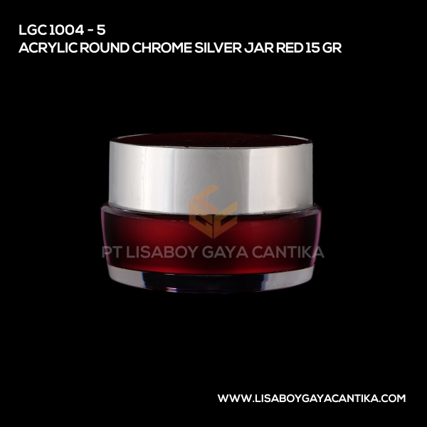 1004-5 Acrylic Round Chrome Silver Jar Red 15 Gr