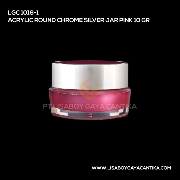 1016-1 Acrylic Round Chrome Silver Jar Pink 10 Gr
