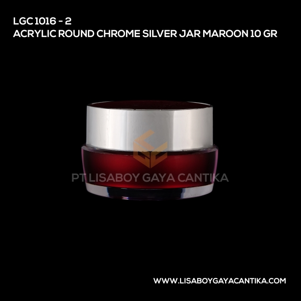 1016-2 Acrylic Round Chrome Silver Jar Maroon 10 Gr