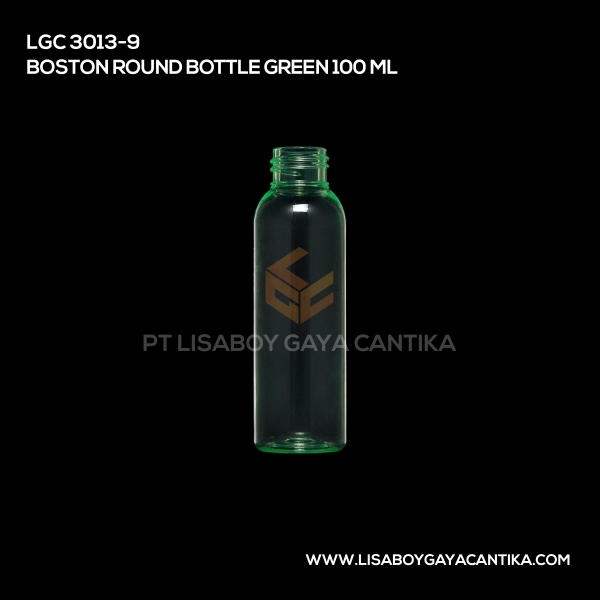 3013-9 Boston Round Bottle Green 100ml
