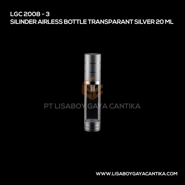 2008-3 Silinder Airless Bottle Transparant Silver 20 Ml