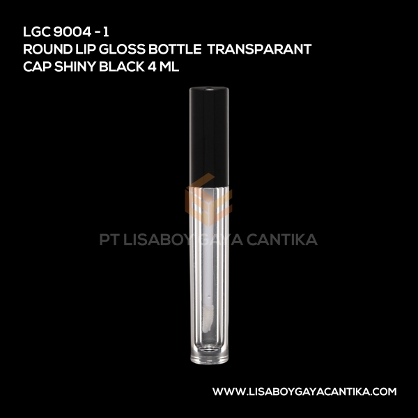 9004-1 Round Lip Gloss Bottle Transparant Cap Shiny Black 4 ml
