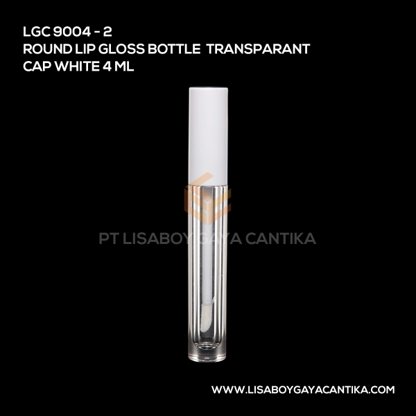 9004-2 Round Lip Gloss Bottle Transparant Cap White 4 ml