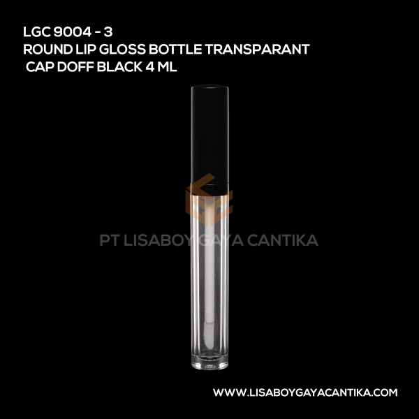 9004-3 Round Lip Gloss Bottle Transparant Cap Doff Black 4 ml