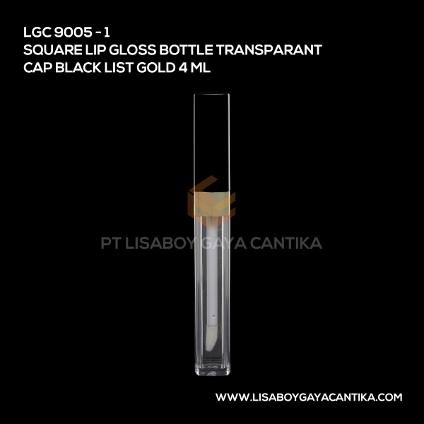 9005-1 Square Lip Gloss Bottle Transparant Cap Black List Gold 4ml