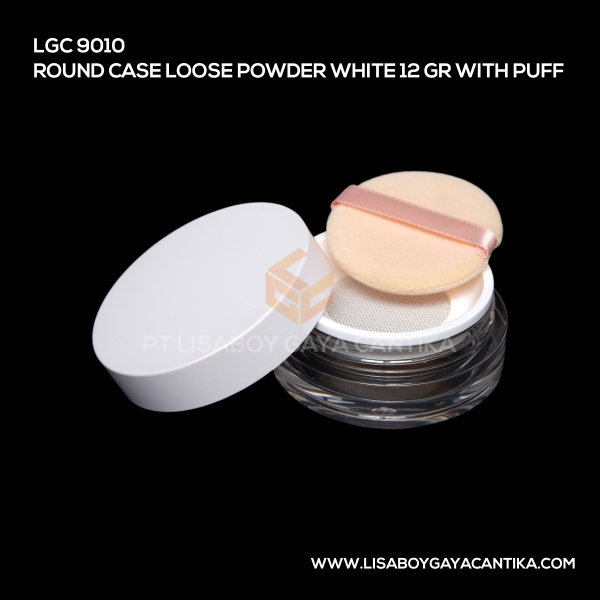 9010 Round Case Loose Powder White 12 Gr With Puff