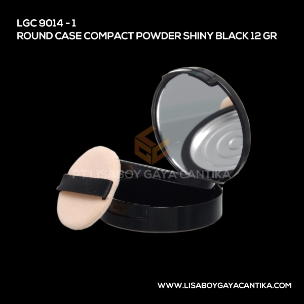 9014-1 Round Case Compact Powder Shiny Black 12gr
